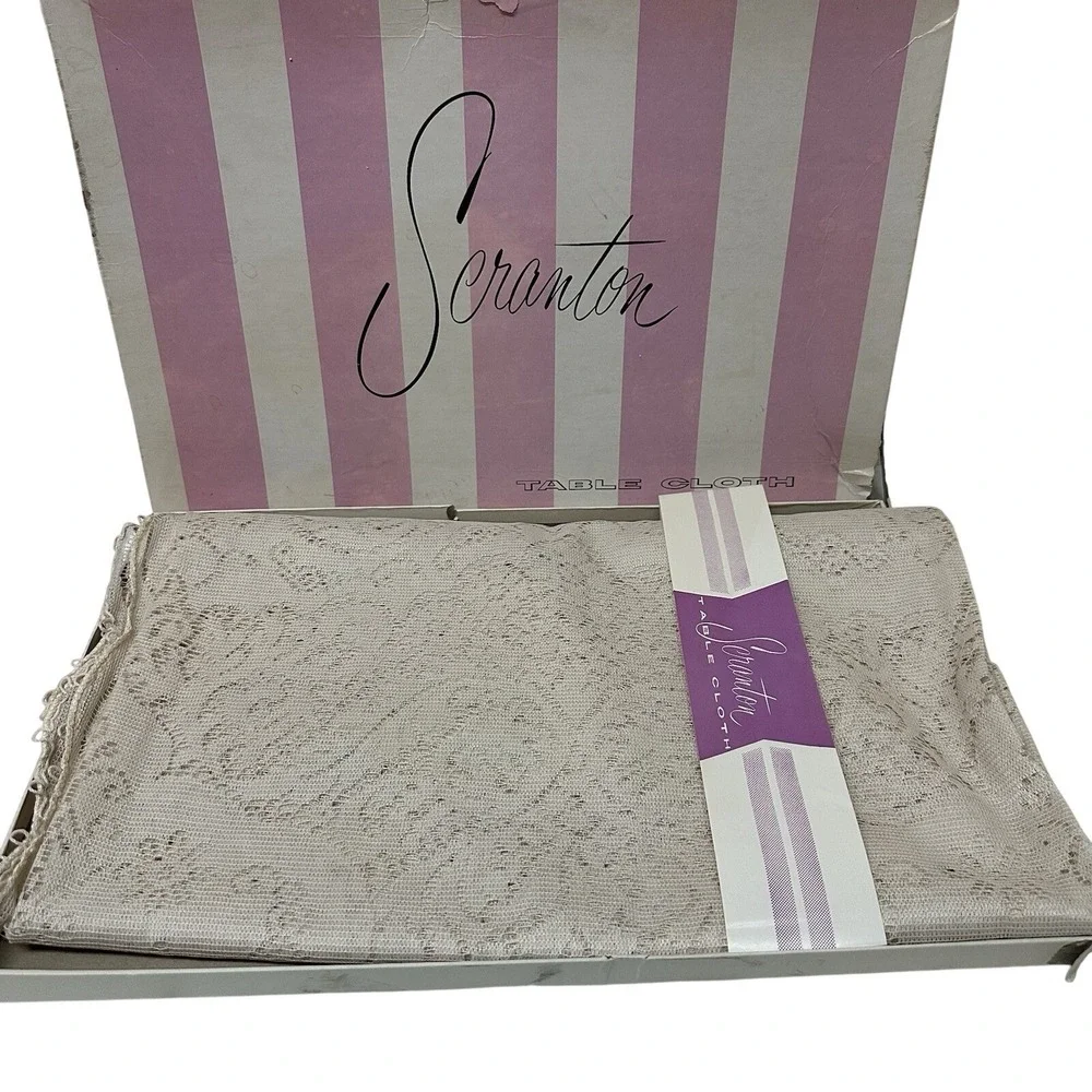 Vintage SCRANTON Lace Ivory Dacron Tablecloth 54 x 72 NEW